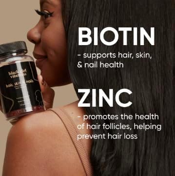Black Girl Vitamins Hair, Skin, and Nails Gummies with Biotin (6000 mcg), Zinc, Vitamin A, and Vitamin E, Gluten-Free, Passion Fruit, 60 Count