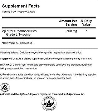 Swanson Amino Acid Ajipure L-Tyrosine 500 mg, 60 Veg Capsules