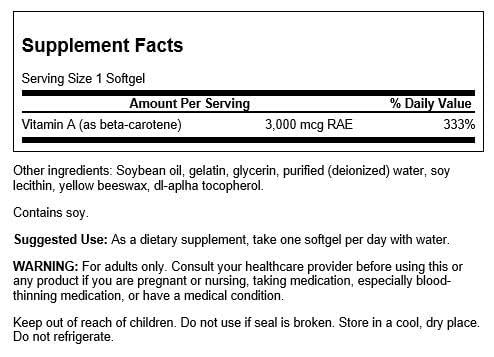 Swanson Beta-Carotene (Vitamin A) Skin, Eye and Immune System Health Antioxidant Support Softgels, 100 Count