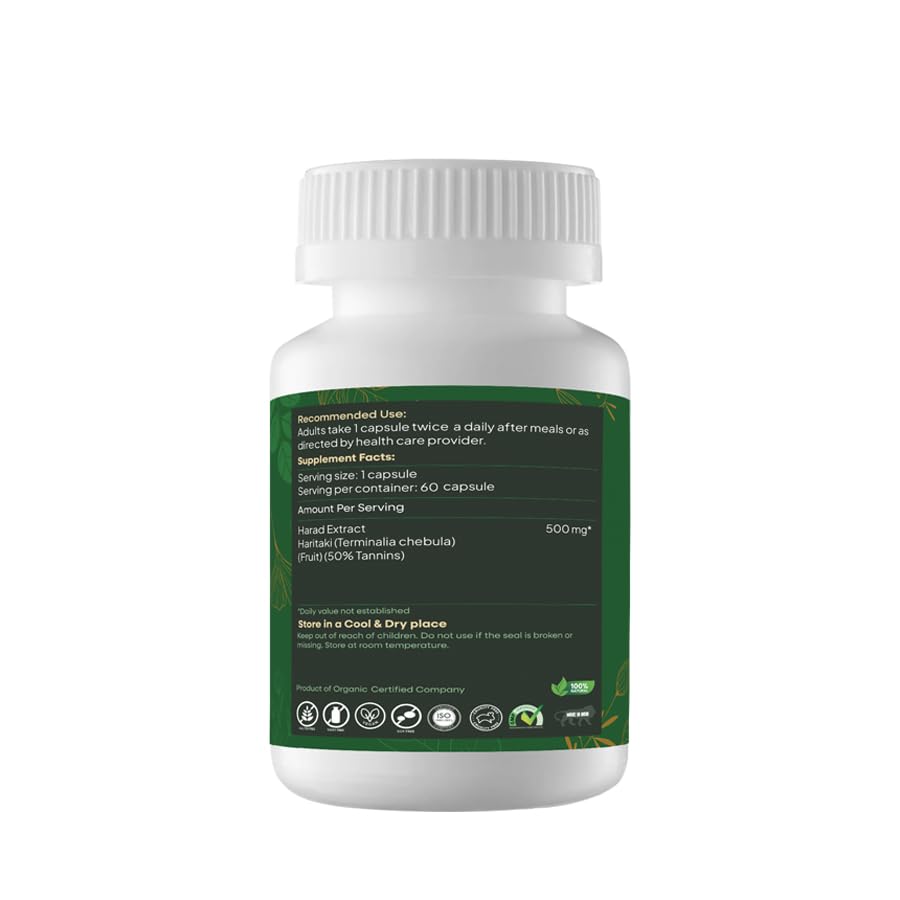 Herbogayam Haritaki Herbal Dietary Supplement Capsules, 500 mg per Serving, 60 Count