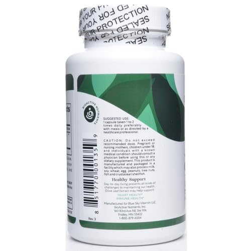 BIOACTIVE NUTRIENTS Olive Leaf Extract Supplement Capsules 90 Count