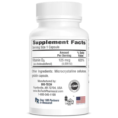 Bio-Tech Pharmacal D3-5 (5000 IU) Capsules, 250 Capsules