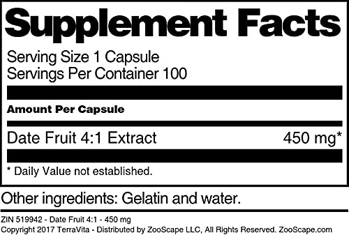 Terravita Date Fruit 4:1-450 mg Capsules, 100 Capsules