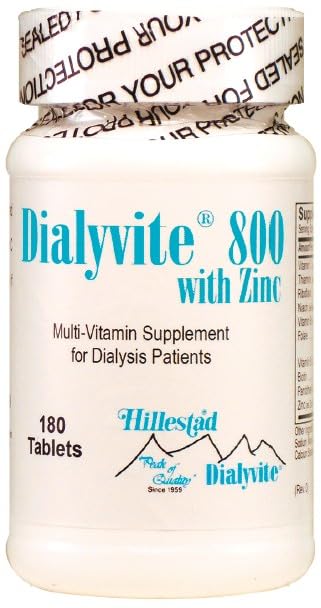 Dialyvite 800 with Zinc 50 mg Mineral Supplement for Kidney Health & Dialysis Patients, 180 Tablets
