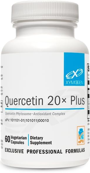 XYMOGEN Quercetin 20× Plus - Quercetin Phytosome Supplement for Immune & Respiratory Support - With Vitamin C & Nettle Leaf Capsules, 60 Count