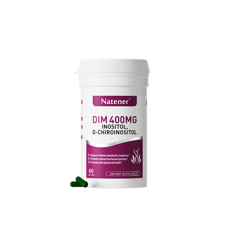 Natener 9-in-1 400mg DIM Supplement with 400mg Inositol, 10 mg D-chiroinositol, 200mg Folic Acid - Estrogen Balance for Women, Hormone & Metabolism Support, Ovarian Health Support 60 Capsules