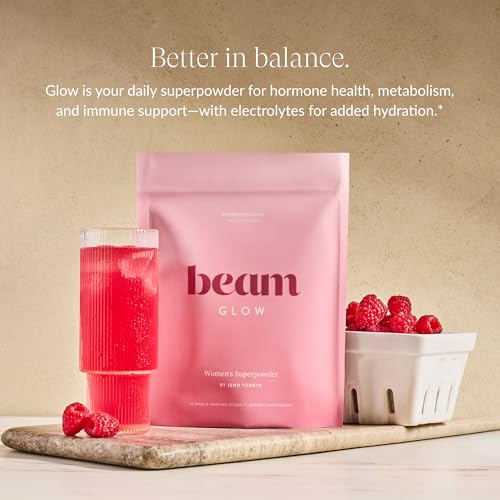 BEAM Glow Hormone Support Powder with Selenium & Bromelain for Women, Thyroid Support, PMS Relief, Hair Skin & Nails, 15 Servings