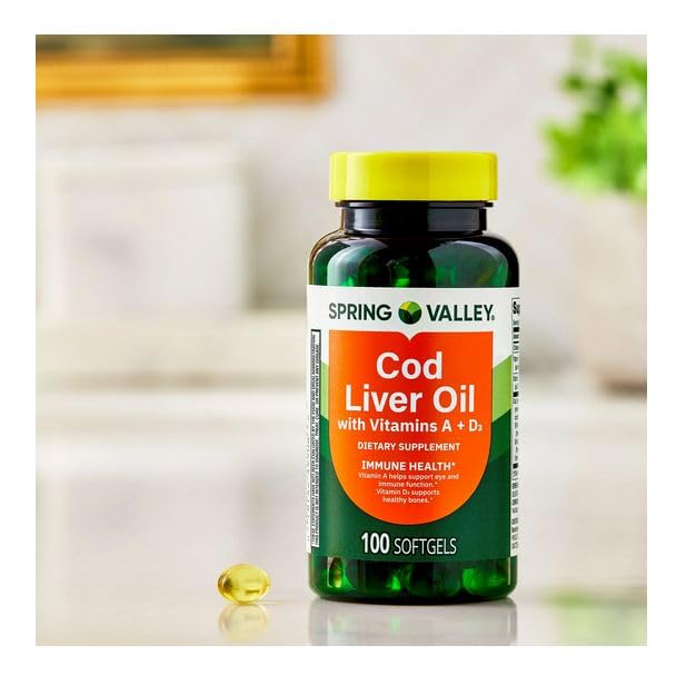 H4U Cod Liver Oil Plus Vitamins A and D3 Dietary Supplement Softgels, 100 Count