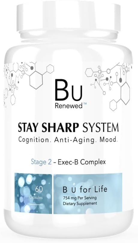 Bu Renewed Stay Sharp System Stage 2 – Nootropic Focus Supplement with Green Tea Extract, Ginkgo Biloba & GABA – Brain Health, Memory, Energy & Mental Clarity Support – Cognitive Supplements 60 Capsules