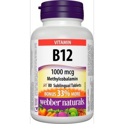 Webber Naturals Vitamin B12 1000 mcg Sublingual (Methylcobalamin) Tablets, 80 Count