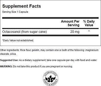 Swanson Maximum-Strength Octacosanol 20 mg Capsules, 30 Count