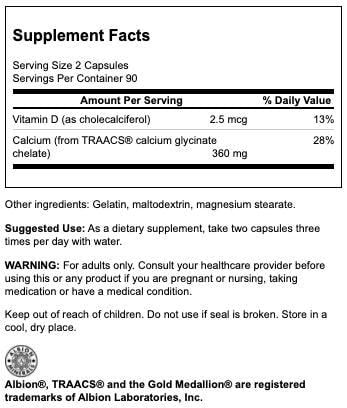 Swanson ULT Albion Calcium 180 mg Capsule, 180 Count