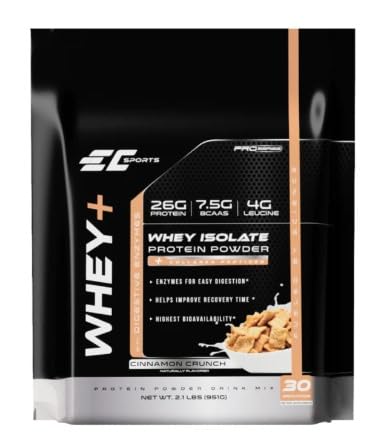 EC Sports Whey+ Protein Powder Cinnamon Crunch Mix with Digestive Enzymes Isolate Supplement, Collagen Peptides with Swift Reform - 30 Servings