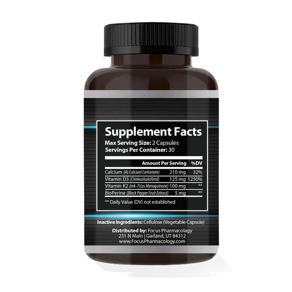 Focus Pharmacology Vitamin D3 10,000 IU with Vitamin K3, 180 Capsules