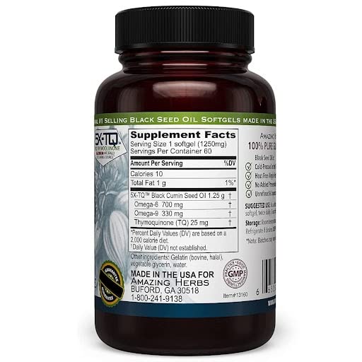 Amazing Herbs Premium Black Cumin Seed Oil Capsule 60 Count