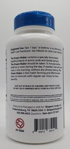 Biogenic Foods Dream Maker – P.M. Formula for Relaxation, Stress Support & Restful Sleep Capsule, 120 Capsules
