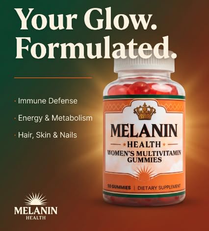 Melanin Health Women's Multivitamin Gummies – Immune Support, Energy & Hair Skin Nails – Vitamins A, C, D, E, B6, B12, Biotin, Zinc – Berry Flavor, Non-GMO, Gluten Free, Vegan – 90 Gummies