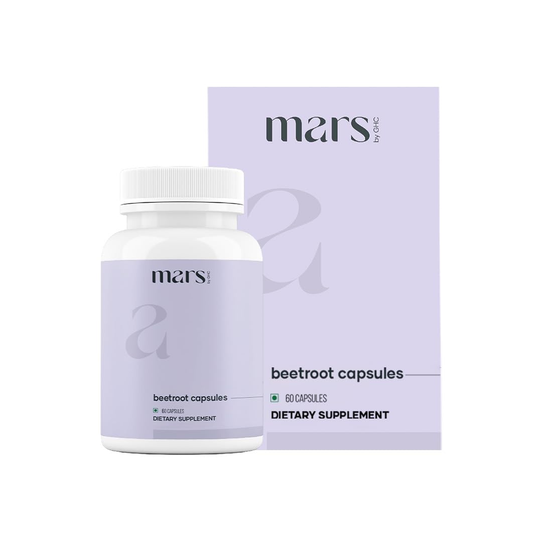 Mars by GHC Mars Beetroot Capsules with L-Arginine, Garlic, Pomegranate & Blueberry, Nitric Oxide Booster Supplement, Capsule, 1 Count
