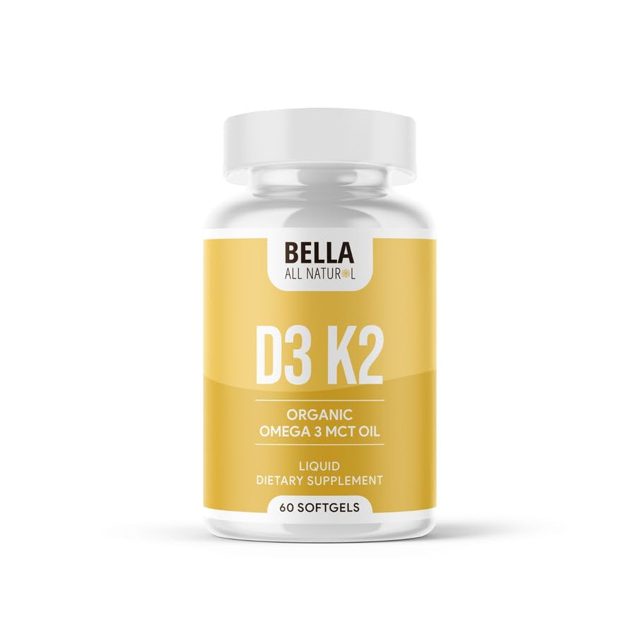 Bella All Natural D3 K2 Softgels Organic Omega-3 MCT Oil 60 Count