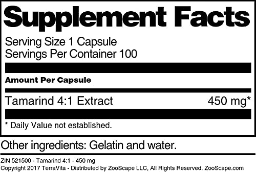 Terravita Tamarind 4:1-450 mg Capsules, 300 Capsules