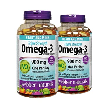 Webber Naturals Triple Strength Omega-3 900mg Softgels, 200 Count