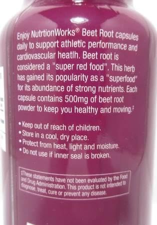 NutritionWorks Beet Root Supplement 500mg Capsule, 90 Count