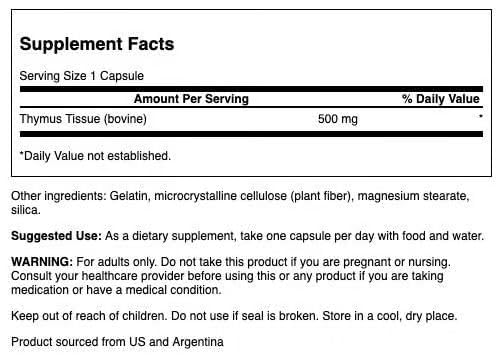 Swanson Raw Thymus Glandular 500 mg Capsules, 60 Count