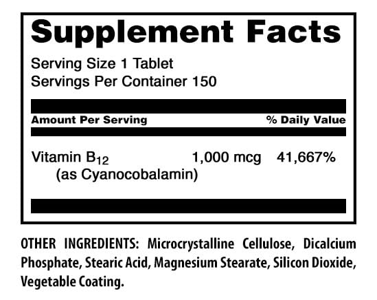 Amazing Nutrition Vitamin B12 (Cyanocobalamin) 1000mcg per serving, 150 Tablets