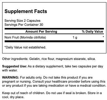 Swanson Noni Whole Fruit 500 Milligrams 60 Capsules