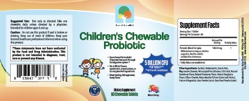 Raise Them Well Children’s Probiotic Chewable Gut Health Tablets for Kids, 60 Count