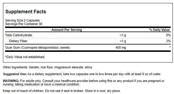 Swanson Premium Brand Full Spectrum Guar Gum 400 mg 60 Capsules