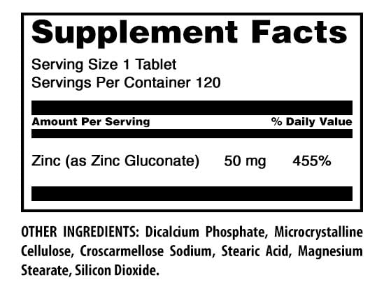 Amazing Nutrition Zinc Gluconate Supplement Tablets 120 Count