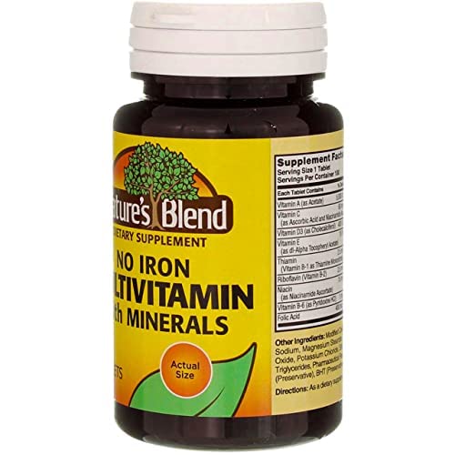 Nature's Blend Multiple Vitamin with Minerals No Iron Tablets, 100 Count