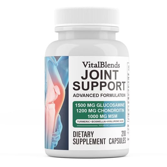 VitalBlends Glucosamine Chondroitin Turmeric MSM Boswellia Joint Support Supplement Capsules, 210 Count