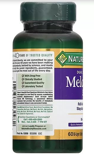 Nature's Bounty Melatonin 5 mg Bi-Layer Tablets, 180 Tablets