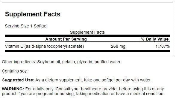 Swanson Natural Vitamin E 400 IU Softgels 250 Count