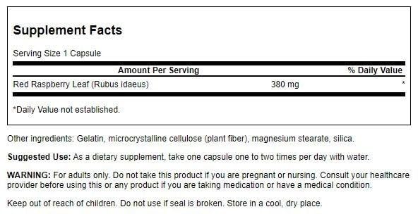 Swanson Red Raspberry Leaves 380 Milligrams, 100 Capsules