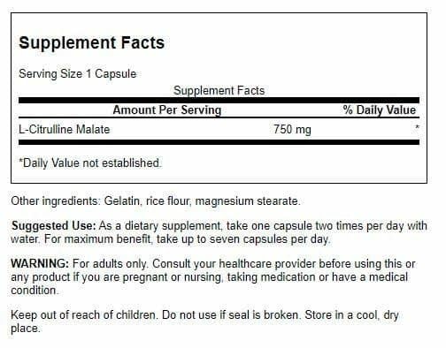 Swanson L-Citrulline Malate Amino Acid 750 mg Capsules, 60 Capsules