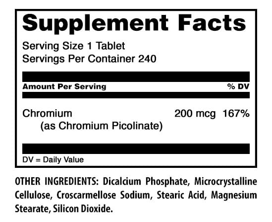 Amazing Nutrition Chromium Picolinate 200 mcg Tablets, 240 Count