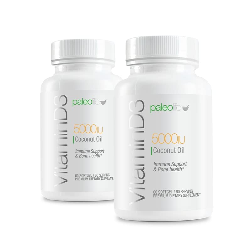 Paleolf Vitamin D3 5000 IU Premium High Potency with Coconut Oil Softgels, 120 Count