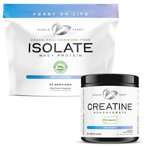 Muscle Feast Whey Protein Isolate Powder (Unflavored, 2lb) + Creatine Powder (Unflavored, 300g) Bundle