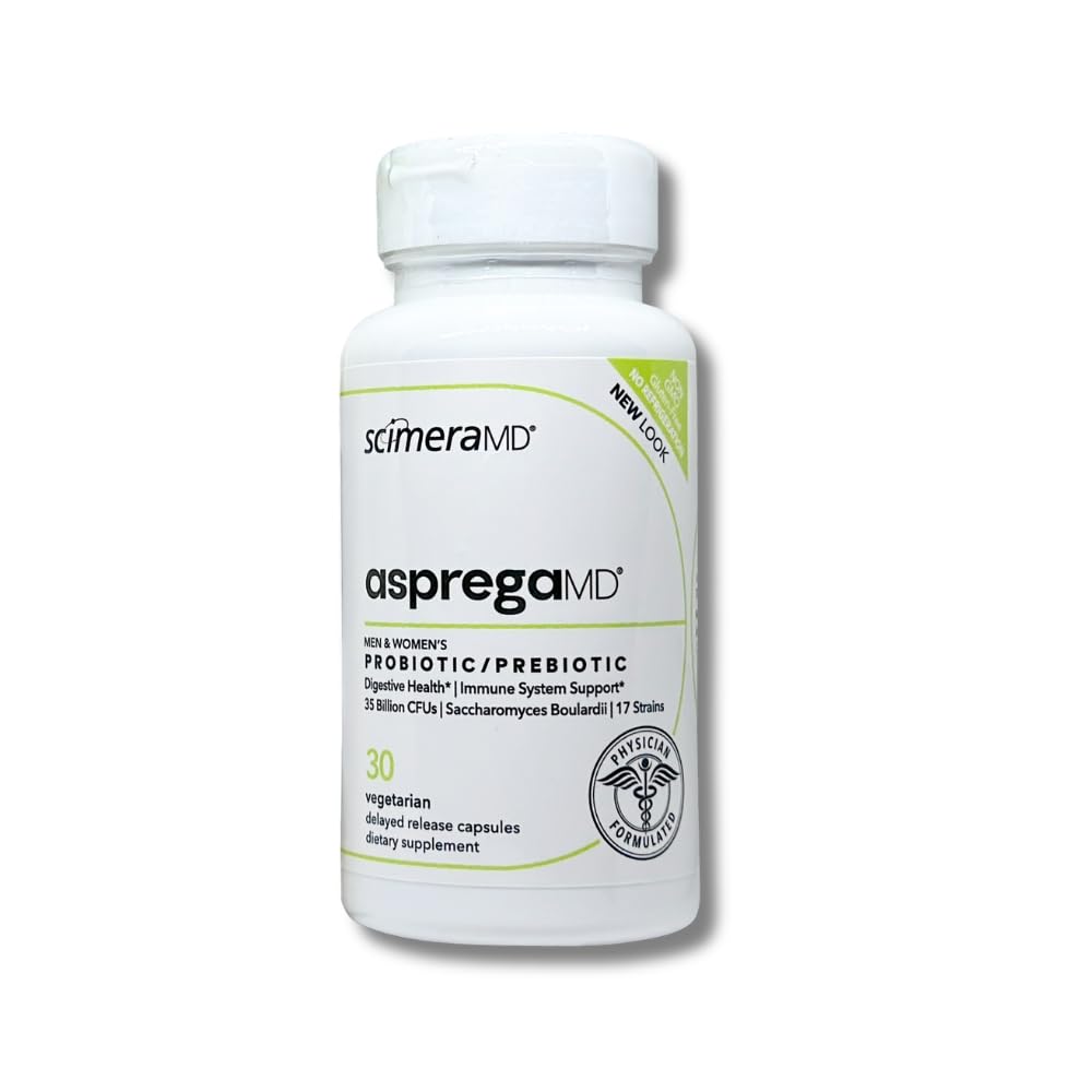 Scimera Bioscience Asprega Probiotic + Prebiotic Supplement for Digestive Health and Immune System Support Capsules, 30 Count