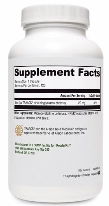 HormoneSynergy Zinc Glycinate 20mg Supplement Capsules, 120 Count