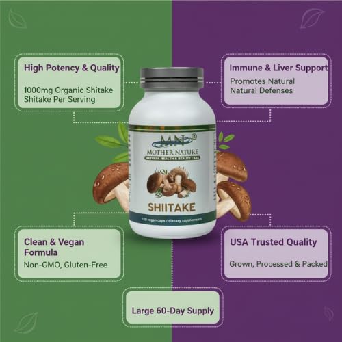 Mn Mother Nature Inc Shiitake (Lentinula edodes) Mushroom Supplement 120 Capsules