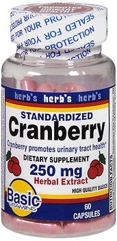Basic Vitamins Cranberry 250 mg Herbal Extract 180 Capsules
