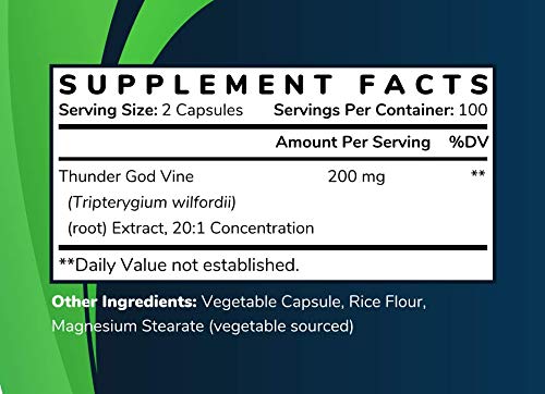 Shining Solace Thunder God Vine Root Extract 20:1 Concentration Vegan Capsules, 200 Count