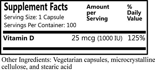 Daily Manufacturing Vitamin D3 1000 IU (25 mcg) Capsules, 100 Count