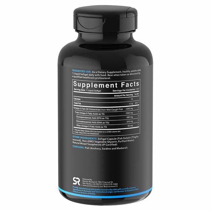 Sports Research Triple Strength Omega 3 Fish Oil Softgel 150 ct