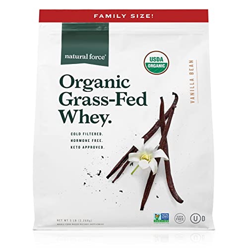 Natural Force Grass Fed Organic Whey Protein Powder Vanilla Flavor, 112 Servings