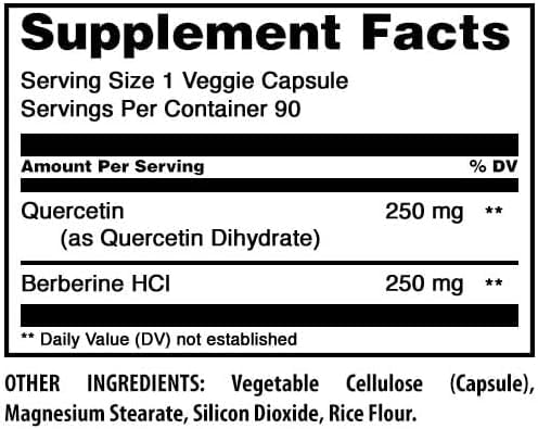 Amazing Nutrition Quercetin Berberine Capsule, 250 mg Berberine and 250 mg Quercetin, 270 Count